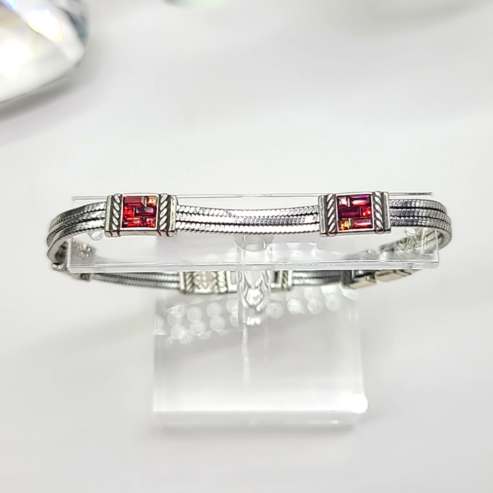 $94 Brighton "ST. MICHEL" Red Mosaic Swarovski Crystal Bracelet w Extender! 💎